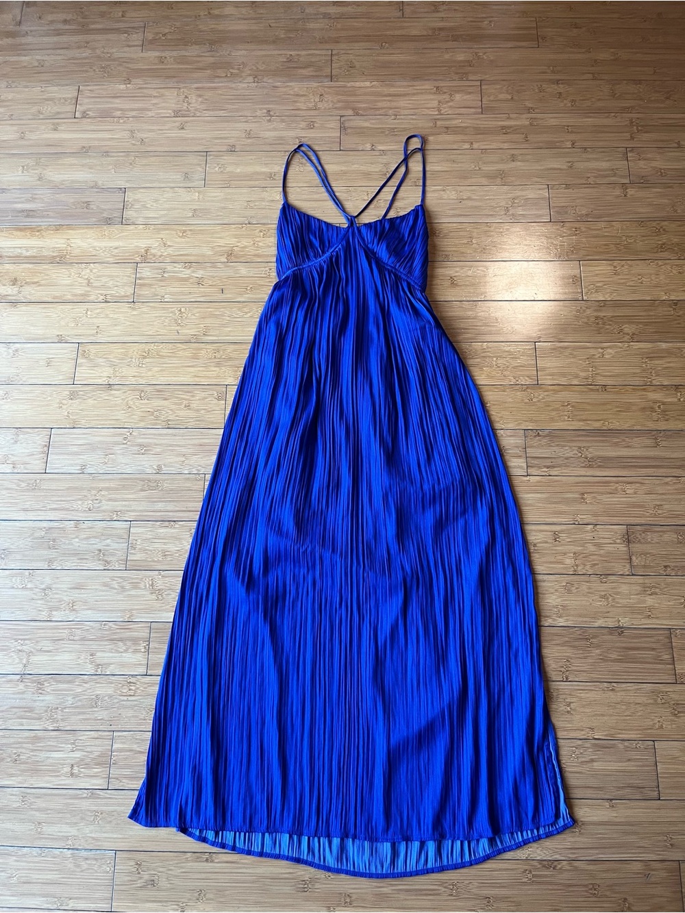 Anthropologie Cobalt Blue Halter Tie Back Draped Maxi Dress - Picture 5 of 12